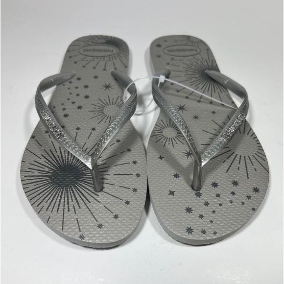 NEW Havaianas Womens Slim Ice Grey Party Flip Flop Sandals Rubber US 11/12 - Picture 1 of 3